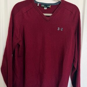 Vintage Under Armour Men's Burgundy V-Neck Sweater Large